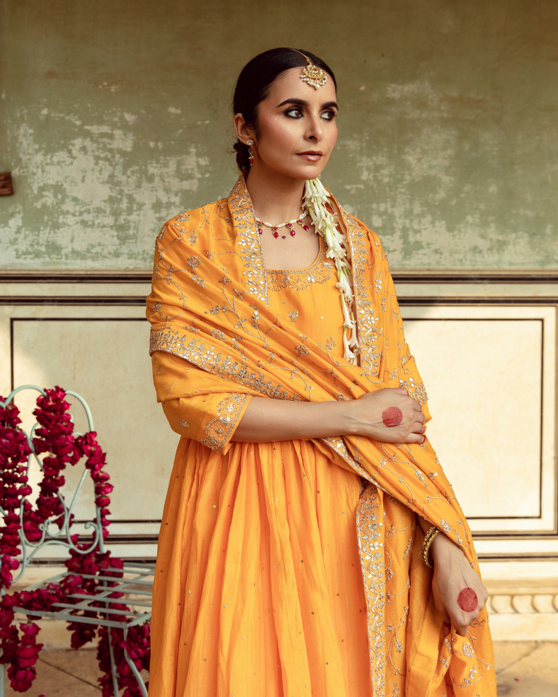Yellow Zardozi & Gota Patti Kalidar Set silk Buy Yellow Zardozi & Gota Patti Kalidar Set from C&W | Kurta/Kurta Sets for Women by Maison Shefali in yellow color for women in Singapore