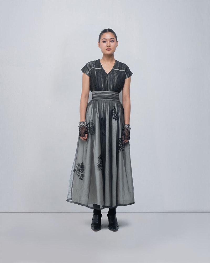 Evara Dress viscose by Leh Studios in silver, black for women in Singapore