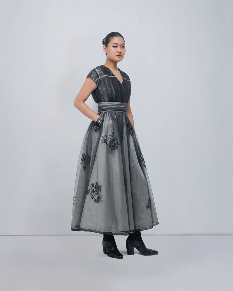 Evara Dress viscose by Leh Studios in silver, black for women in Singapore