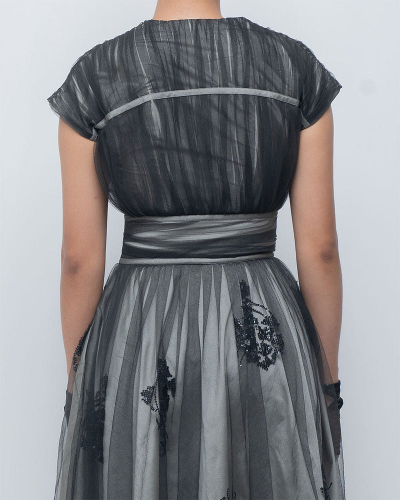 Evara Dress viscose by Leh Studios in silver, black for women in Singapore