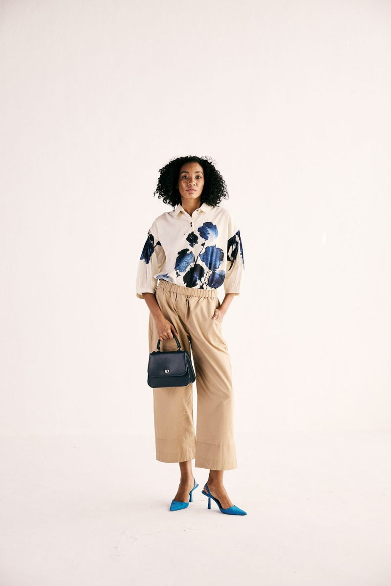 SAND TROUSERS oxford by Khara Kapas in beige for women in Singapore