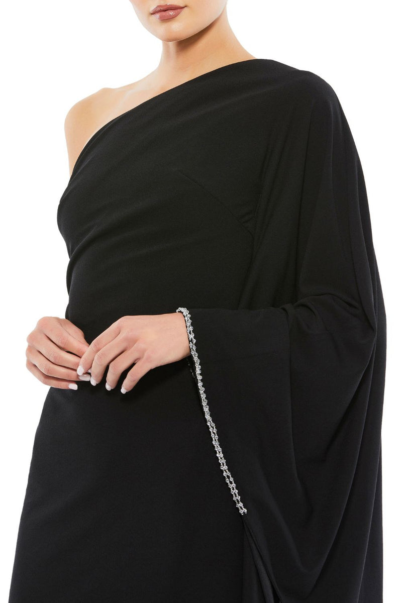 11247-One Shoulder Asymmetrical Hem Flowy Dress by Mac Duggal in black color for women in Singapore