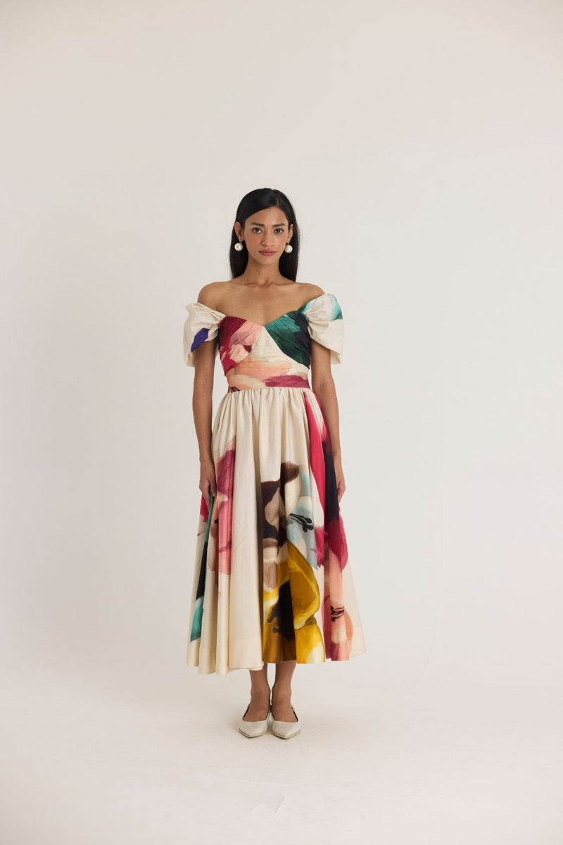 LILA PUFF SLEEVE DRESS satin by Yam in white color for women in Singapore