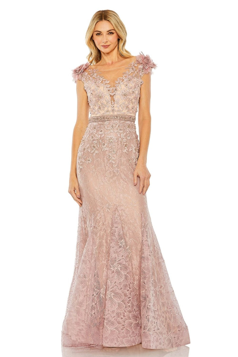 MD-79368 Off Sh Feathered Gown-Brown by Mac Duggal in brown color for women in Singapore