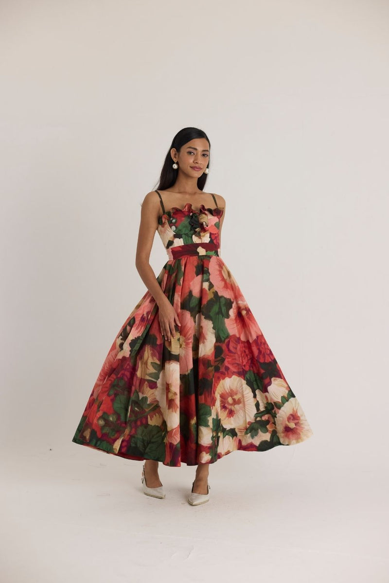SCARLETT COTTON FRILL DRESS cotton by Yam in multi color for women in Singapore