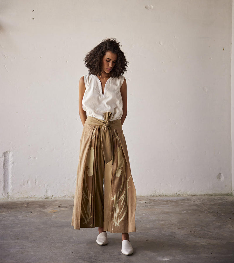 Sun Baked Trouser cotton Pants/Trousers by Khara Kapas in brown for women in Singapore
