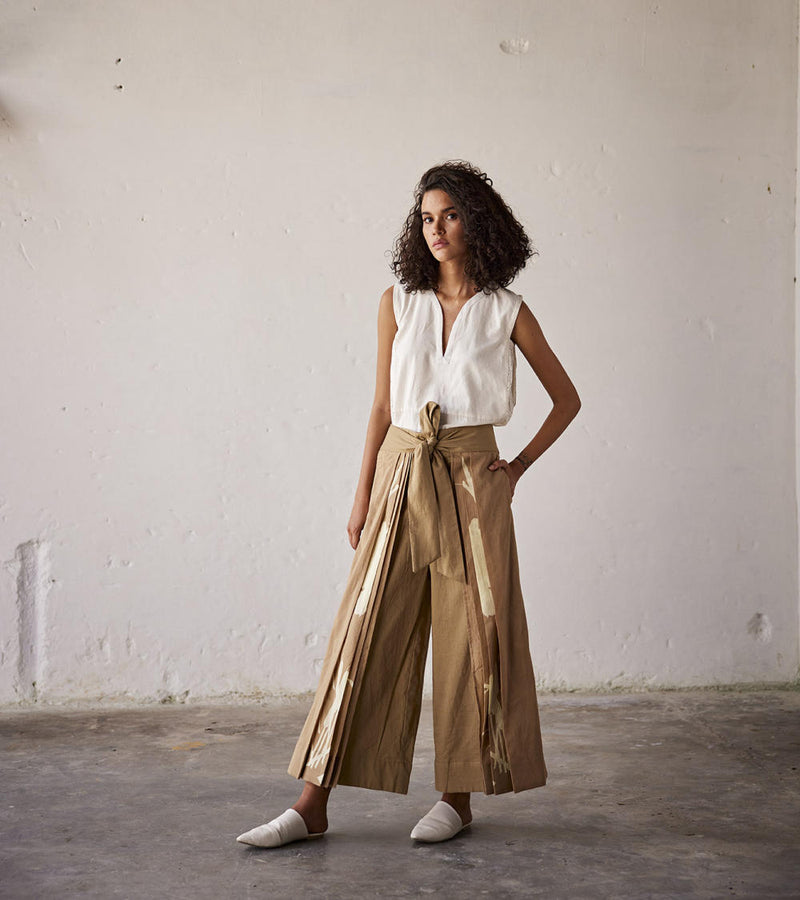 Sun Baked Trouser cotton Pants/Trousers by Khara Kapas in brown for women in Singapore