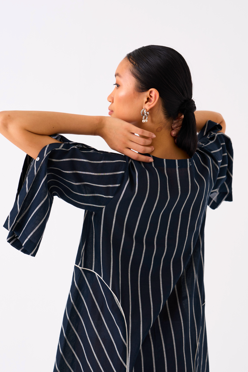 ALL STRIPE DRESS-BLACK STRIPE mul by THREE in black color for women in Singapore