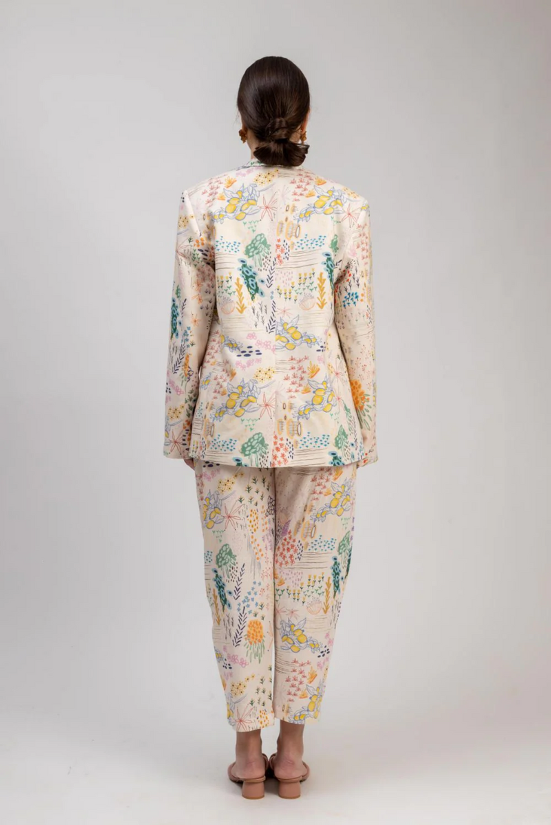 LIZA PRINTED BLAZER linen by Doodlage in multi color for women in Singapore
