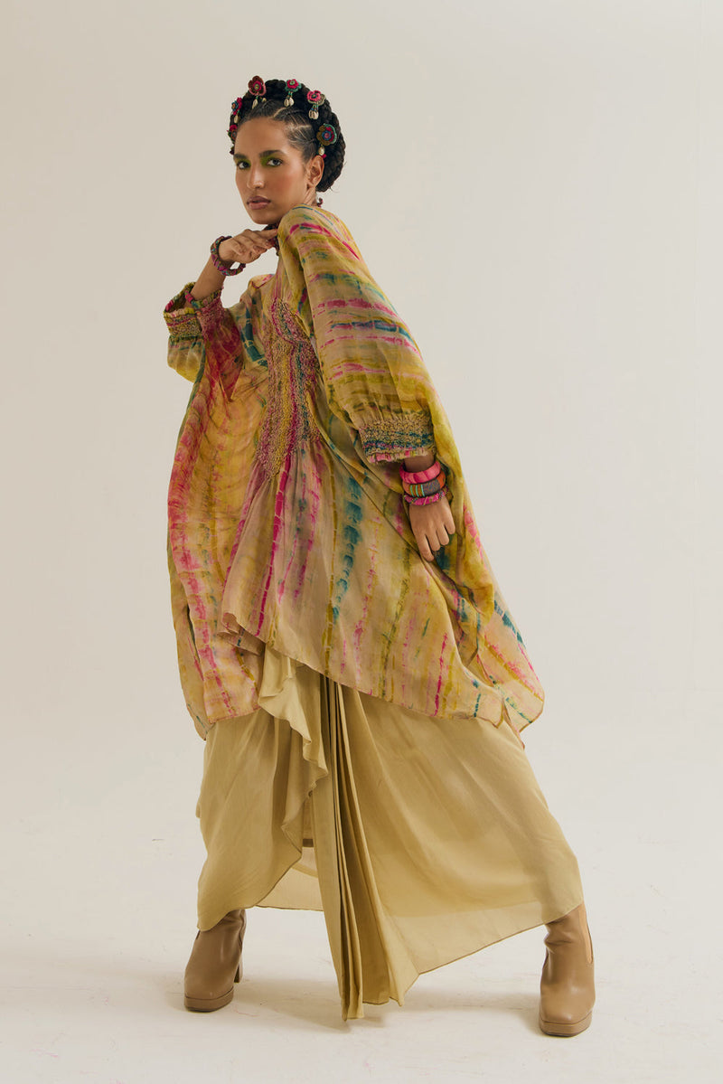 Gulmohar-Marigold Set habutai silk,cotton silk co-ord set by Capisvirleo in yellow for women in Singapore