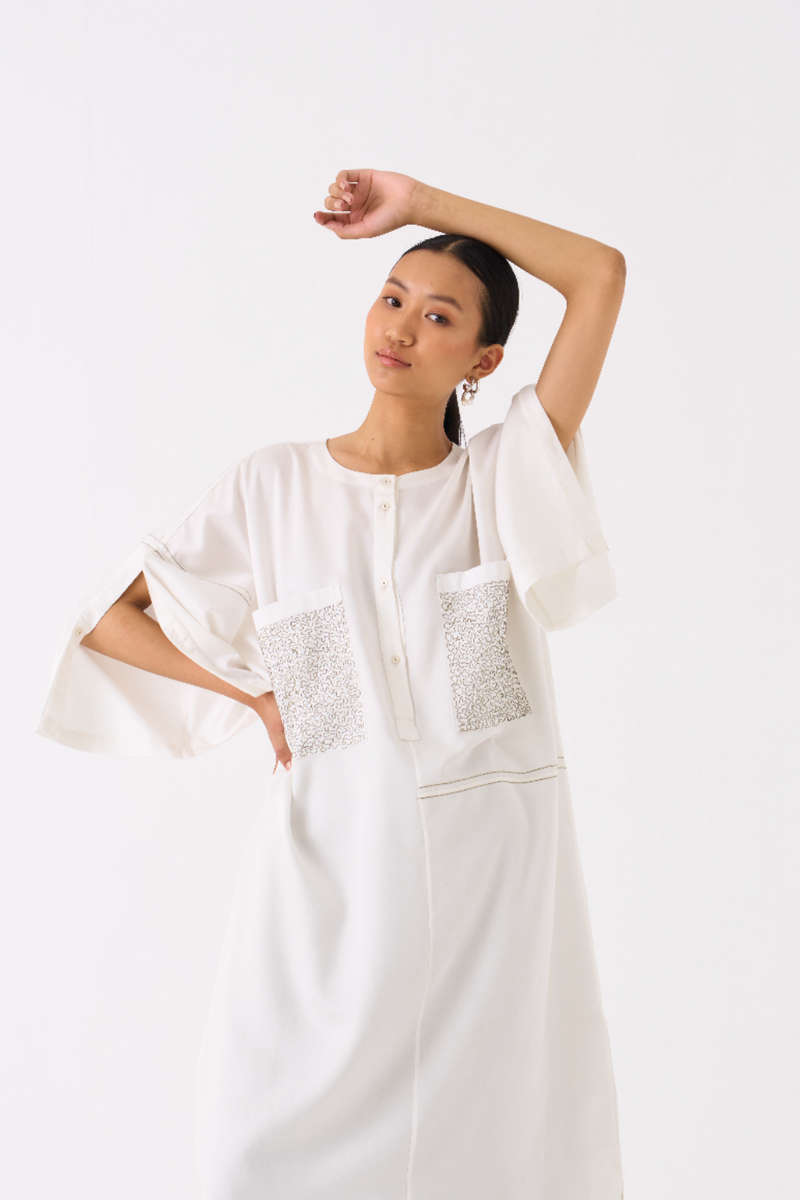 PATCH POCKET TUNIC-IVORY by THREE in ivory color for women in Singapore