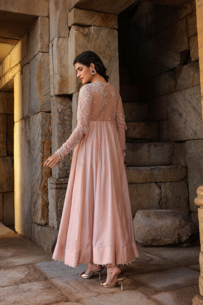 Vaayu Light Pink Applique Kalidar Set silk modal kurta/kurta set by Niti Bothra in light pink for women in Singapore