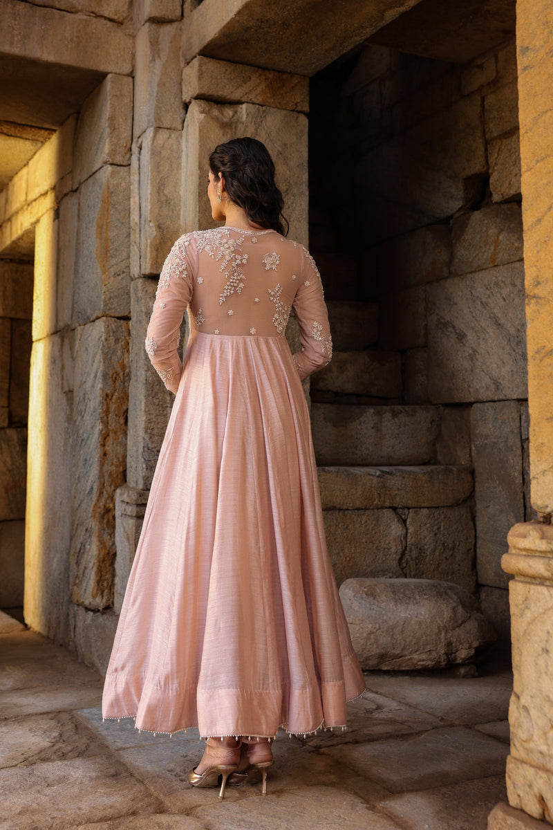 Vaayu Light Pink Applique Kalidar Set silk modal kurta/kurta set by Niti Bothra in light pink for women in Singapore