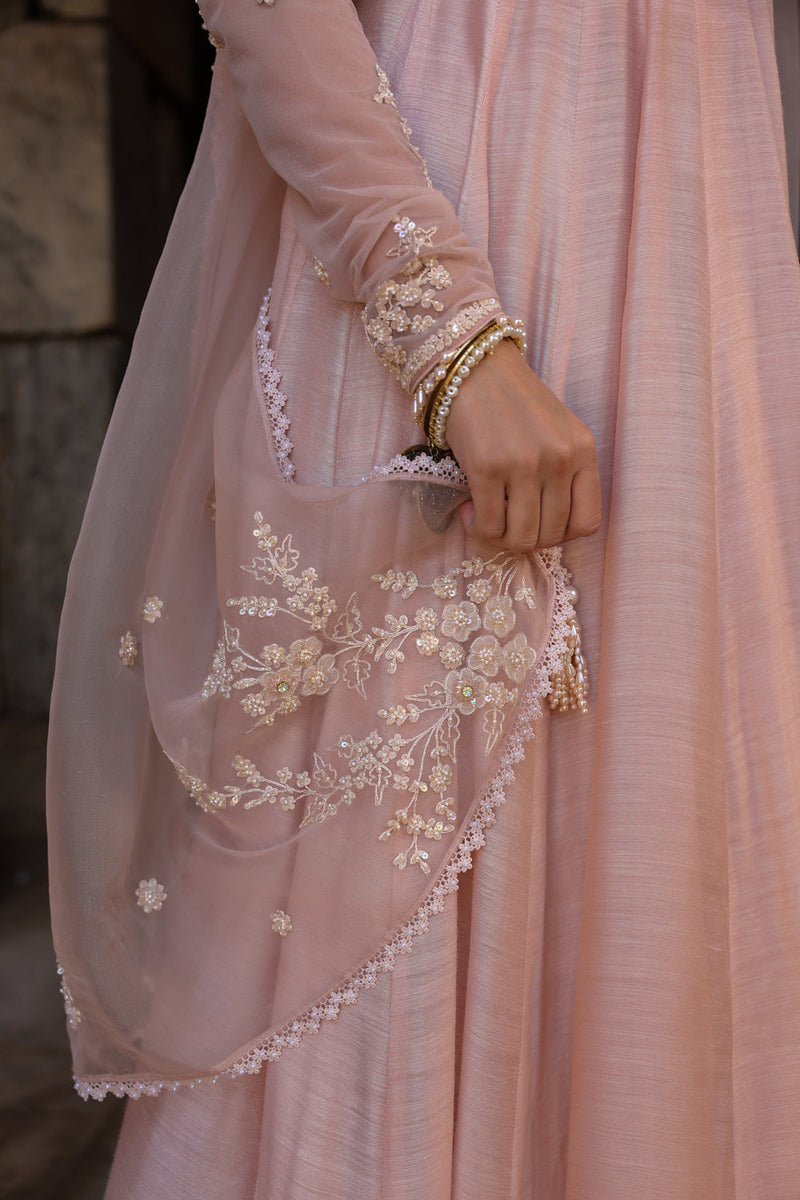 Vaayu Light Pink Applique Kalidar Set silk modal kurta/kurta set by Niti Bothra in light pink for women in Singapore