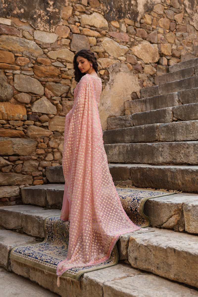 Vaayu Pink Heavy Butti Jaal Saree Set organza saree by Niti Bothra in pink for women in Singapore