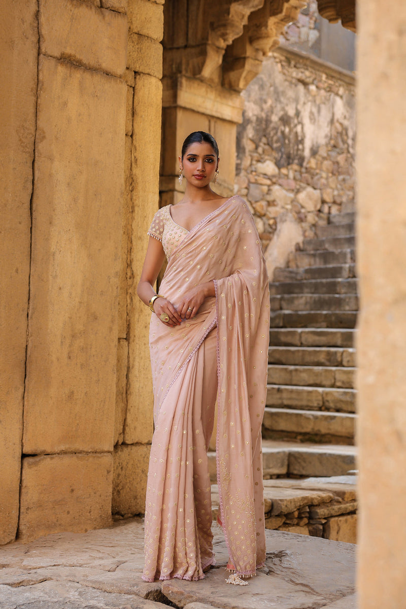Vaayu Light Pink Heavy Buti Saree Set silk modal saree by Niti Bothra in light pink for women in Singapore