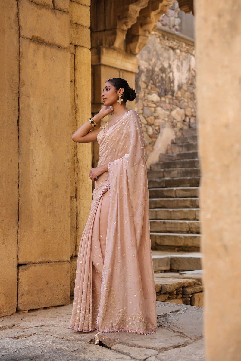 Vaayu Light Pink Heavy Buti Saree Set silk modal saree by Niti Bothra in light pink for women in Singapore