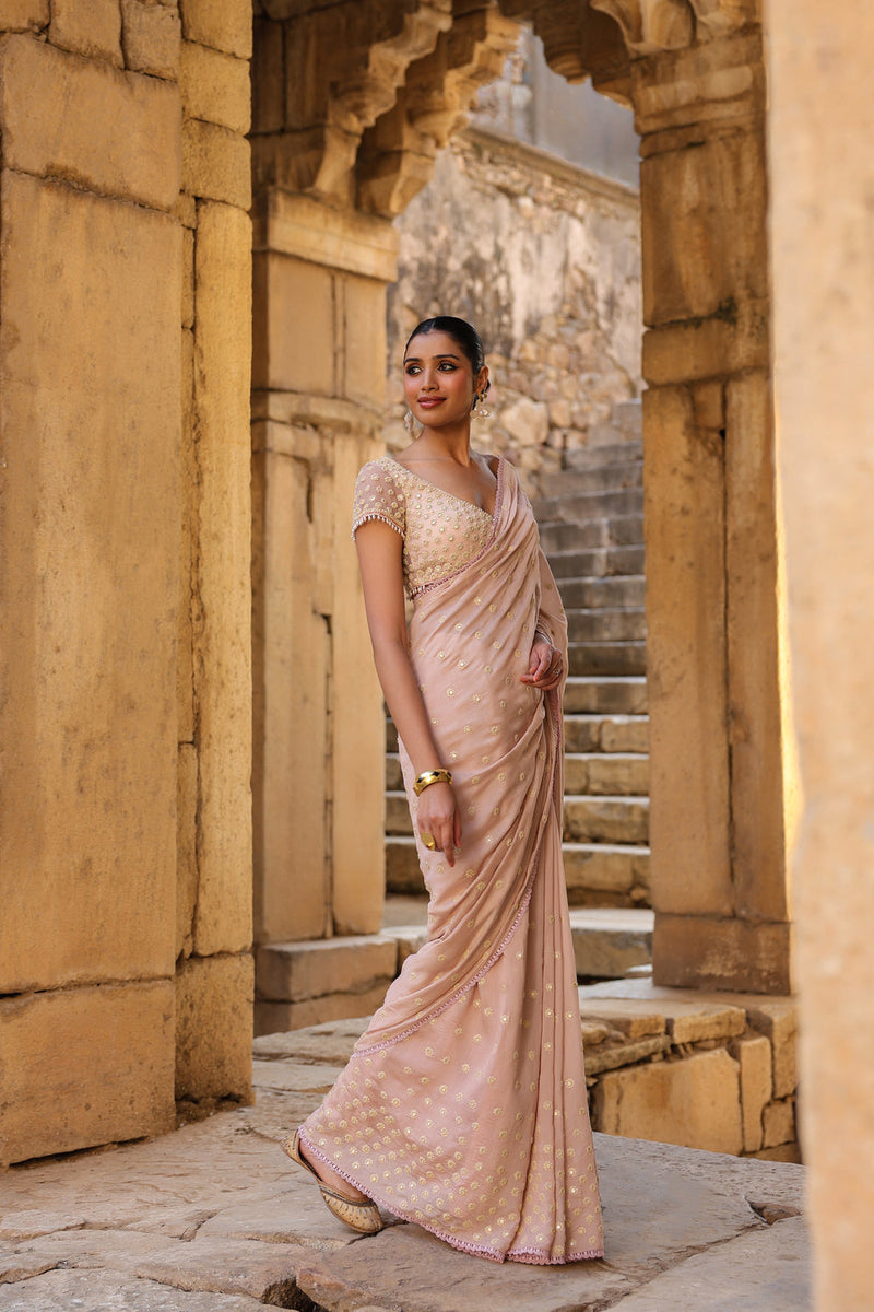 Vaayu Light Pink Heavy Buti Saree Set silk modal saree by Niti Bothra in light pink for women in Singapore