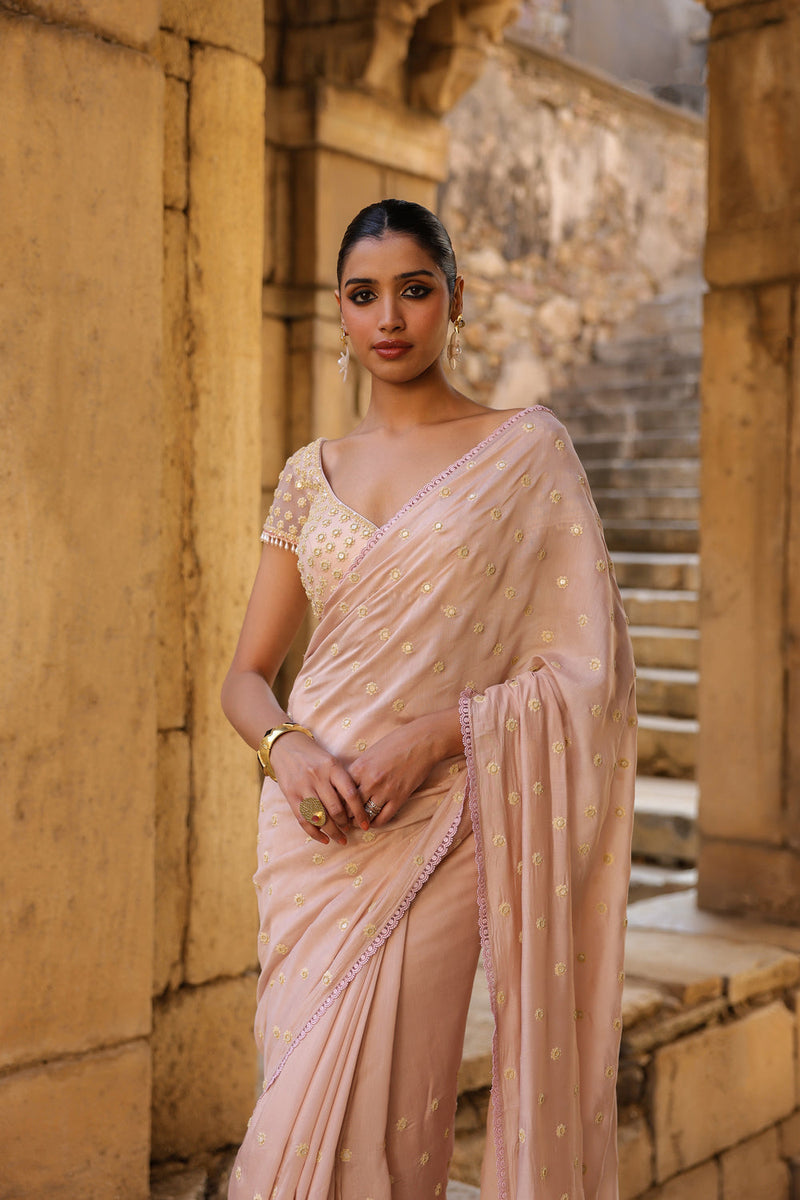 Vaayu Light Pink Heavy Buti Saree Set silk modal saree by Niti Bothra in light pink for women in Singapore