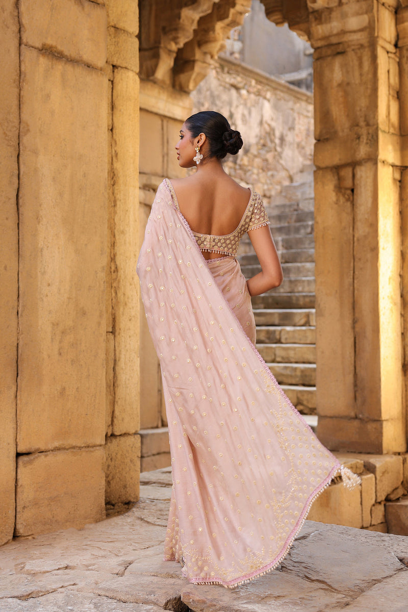 Vaayu Light Pink Heavy Buti Saree Set silk modal saree by Niti Bothra in light pink for women in Singapore