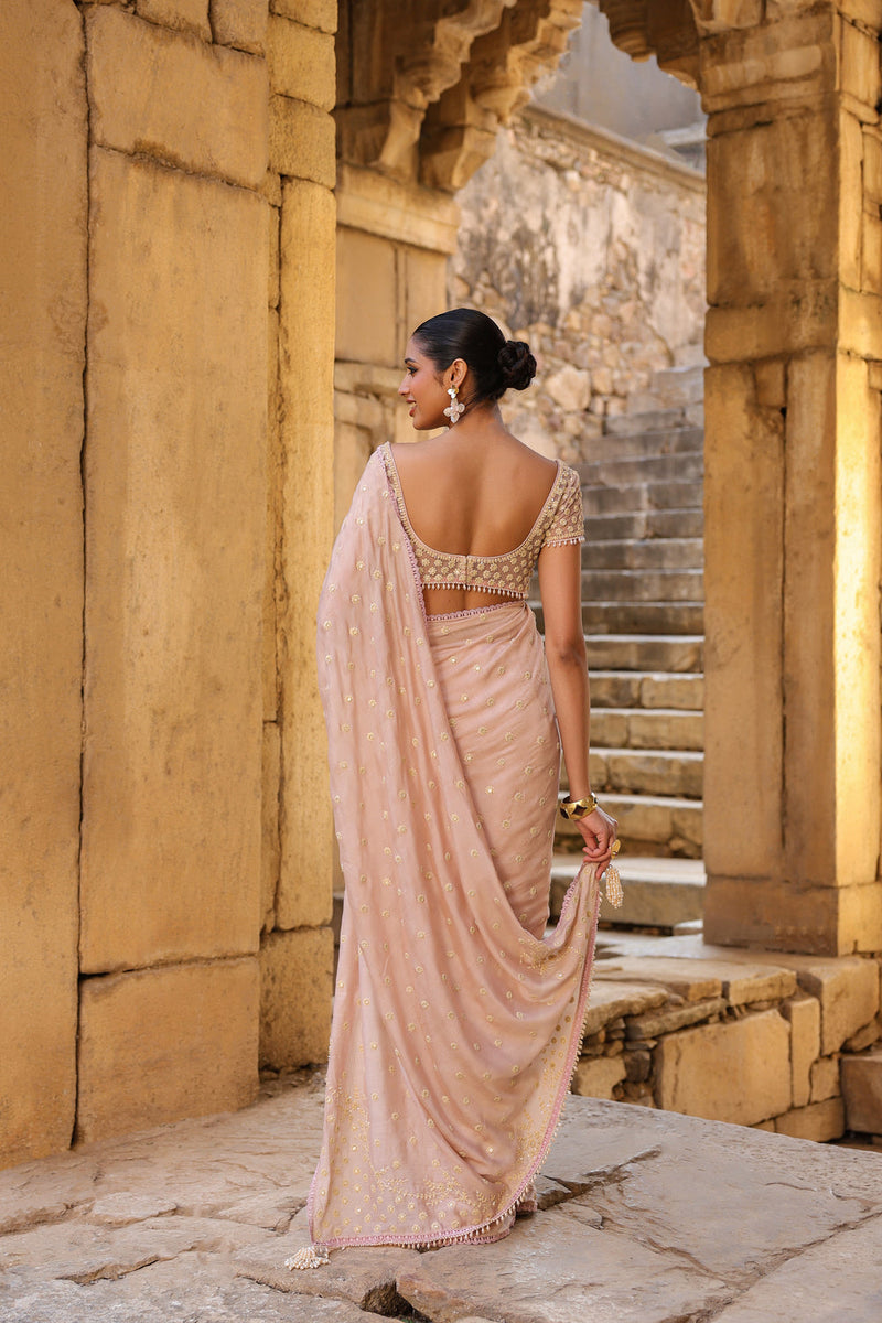 Vaayu Light Pink Heavy Buti Saree Set silk modal saree by Niti Bothra in light pink for women in Singapore