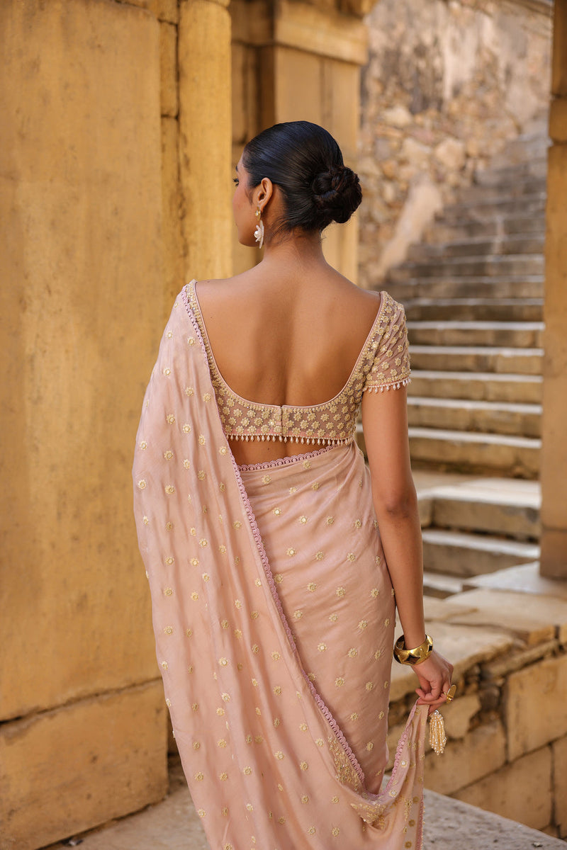 Vaayu Light Pink Heavy Buti Saree Set silk modal saree by Niti Bothra in light pink for women in Singapore