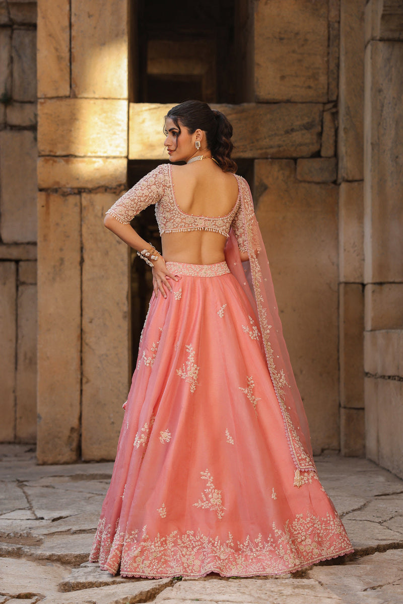 Vaayu Pink Guldasta Lehenga Set organza lehenga sets by Niti Bothra in pink for women in Singapore