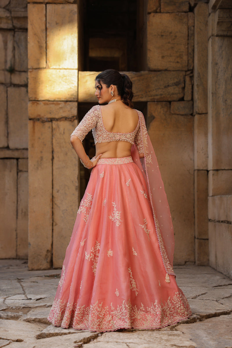 Vaayu Pink Guldasta Lehenga Set organza lehenga sets by Niti Bothra in pink for women in Singapore