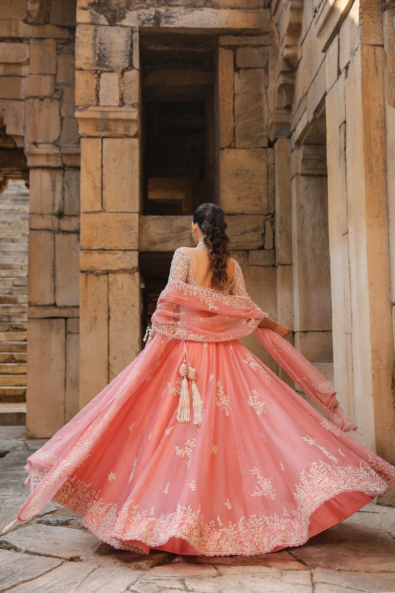 Vaayu Pink Guldasta Lehenga Set organza lehenga sets by Niti Bothra in pink for women in Singapore