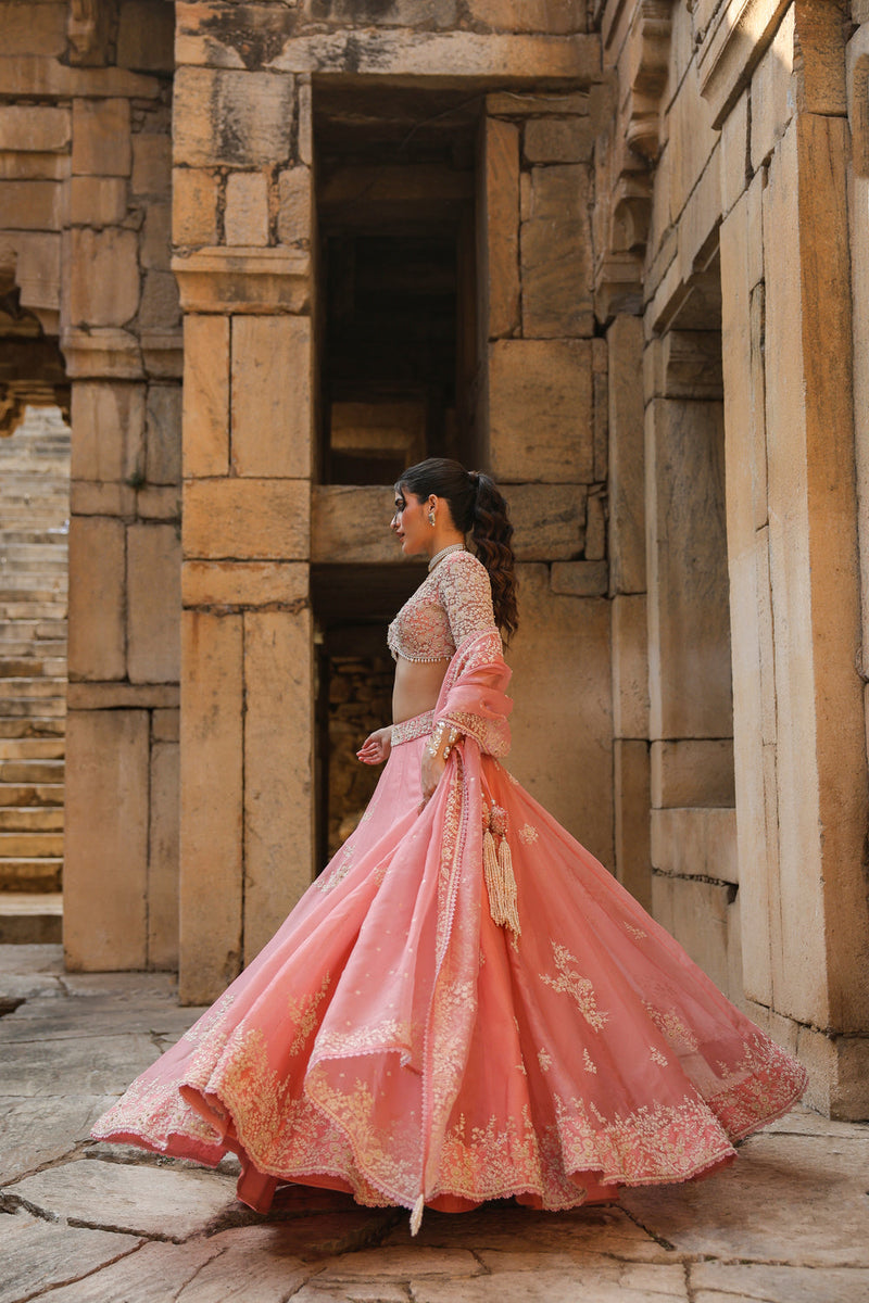 Vaayu Pink Guldasta Lehenga Set organza lehenga sets by Niti Bothra in pink for women in Singapore