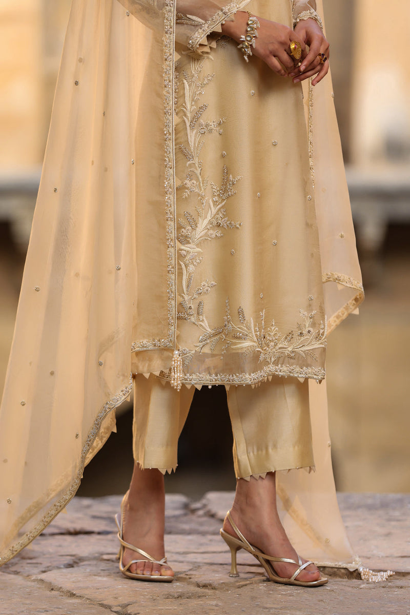 Vaayu Beige Phool Patti Kurta Set organza , silk tencel kurta/kurta set by Niti Bothra in beige for women in Singapore