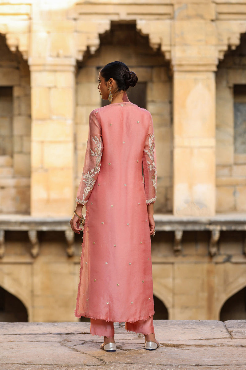 Vaayu Pink Phool Patti Kurta Set organza , silk tencel kurta/kurta set by Niti Bothra in pink for women in Singapore