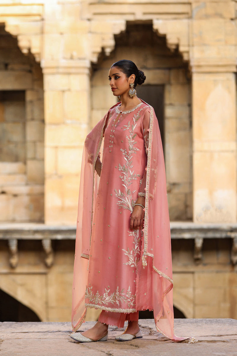 Vaayu Pink Phool Patti Kurta Set organza , silk tencel kurta/kurta set by Niti Bothra in pink for women in Singapore