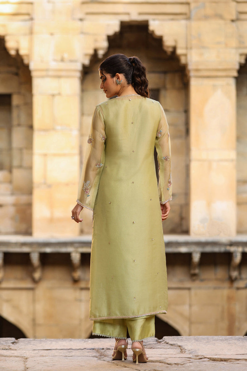 Vaayu Green Phool Kurta Set organza , silk tencel kurta/kurta set by Niti Bothra in green for women in Singapore