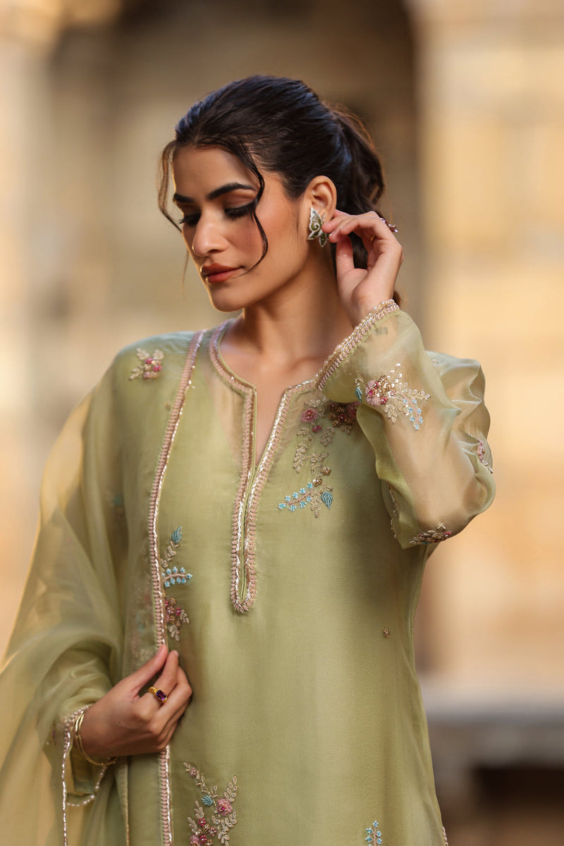 Vaayu Green Phool Kurta Set organza , silk tencel kurta/kurta set by Niti Bothra in green for women in Singapore