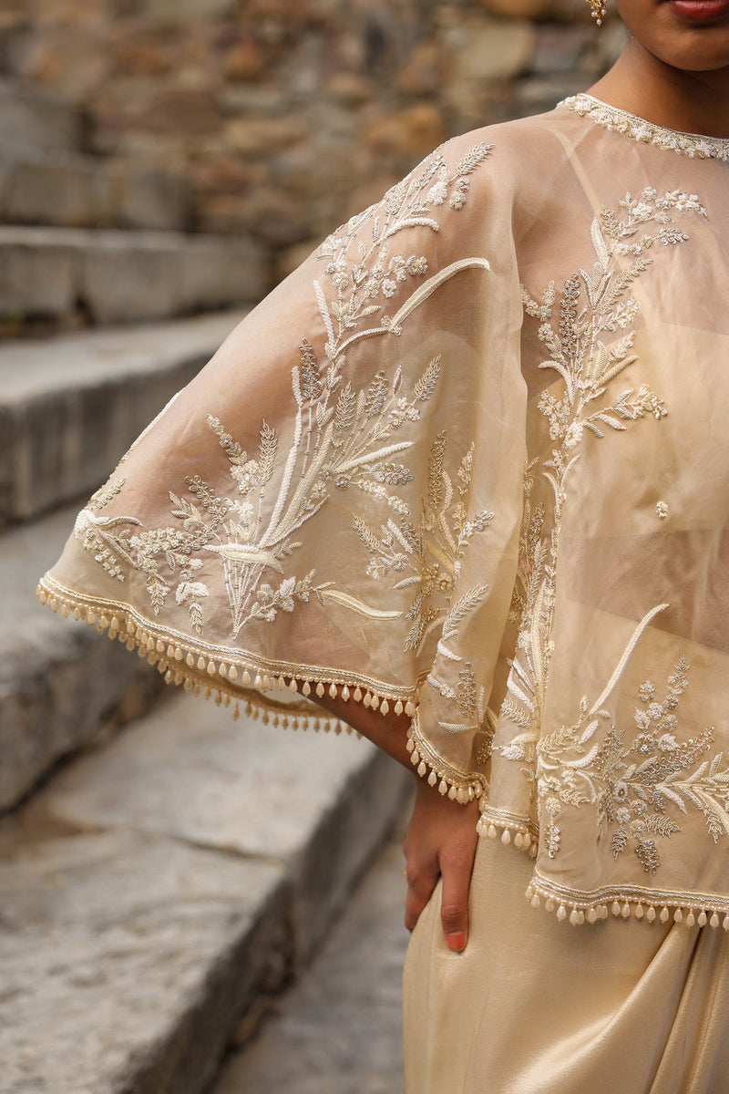 Vaayu Beige Cape Set dupion silk , organza kurta/kurta set by Niti Bothra in beige for women in Singapore