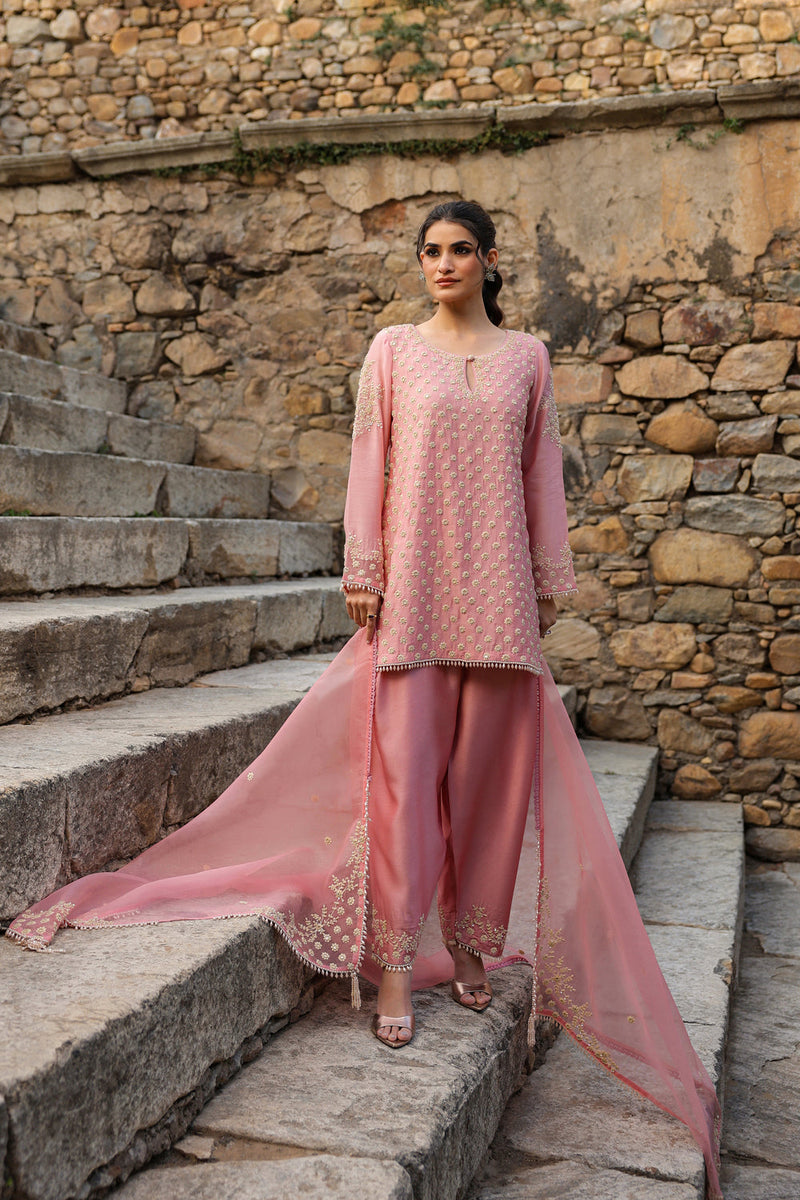 Vaayu Pink Buti Short Kurta Set silk modal kurta/kurta set by Niti Bothra in pink for women in Singapore
