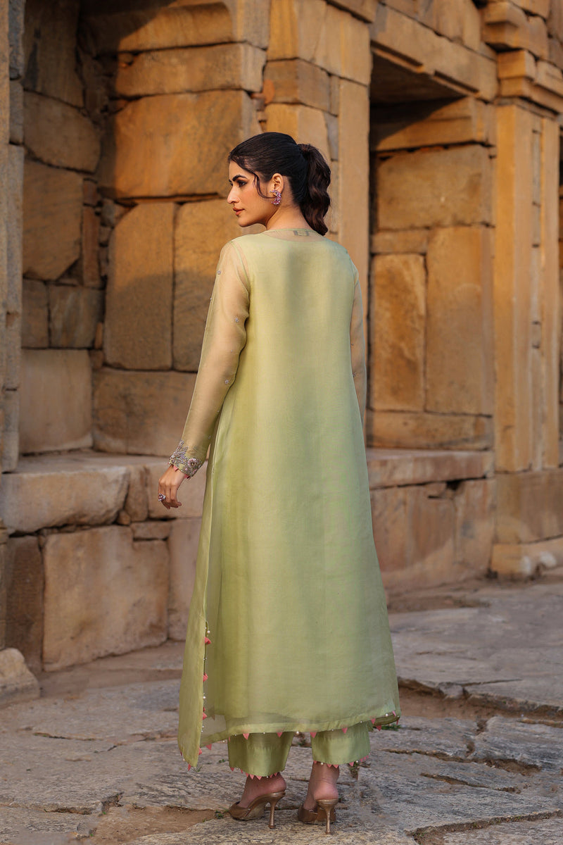 Vaayu Green Heavy Neck Kurta Set organza , silk tencel kurta/kurta set by Niti Bothra in green for women in Singapore