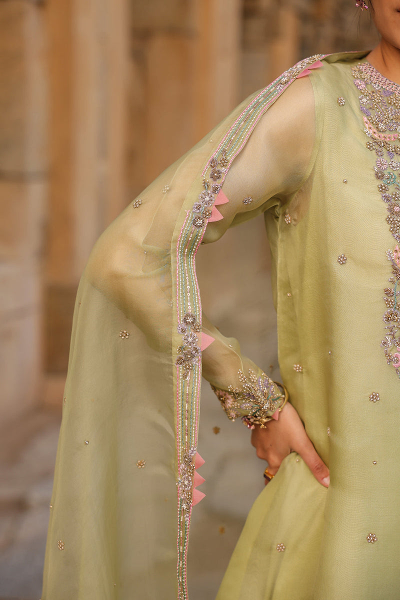 Vaayu Green Heavy Neck Kurta Set organza , silk tencel kurta/kurta set by Niti Bothra in green for women in Singapore