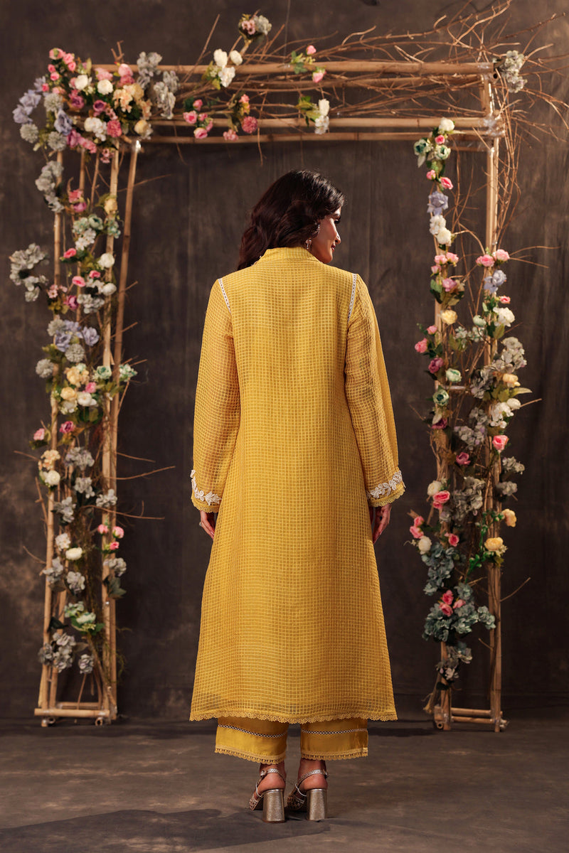 Vaayu Yellow Tie-up Kurta Set silk chanderi , silk tencel kurta/kurta set by Niti Bothra in yellow for women in Singapore