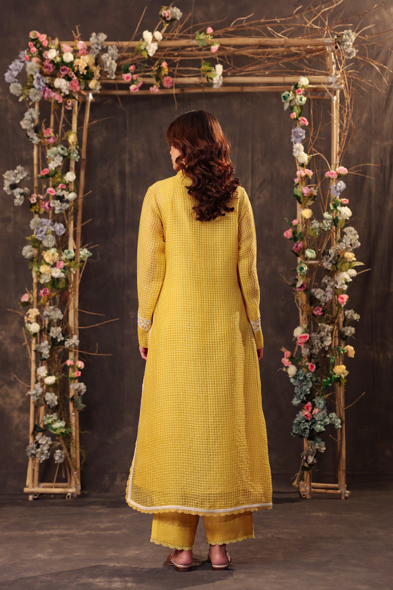 Vaayu Yellow Collar Kurta Set silk chanderi , silk tencel kurta/kurta set by Niti Bothra in yellow for women in Singapore
