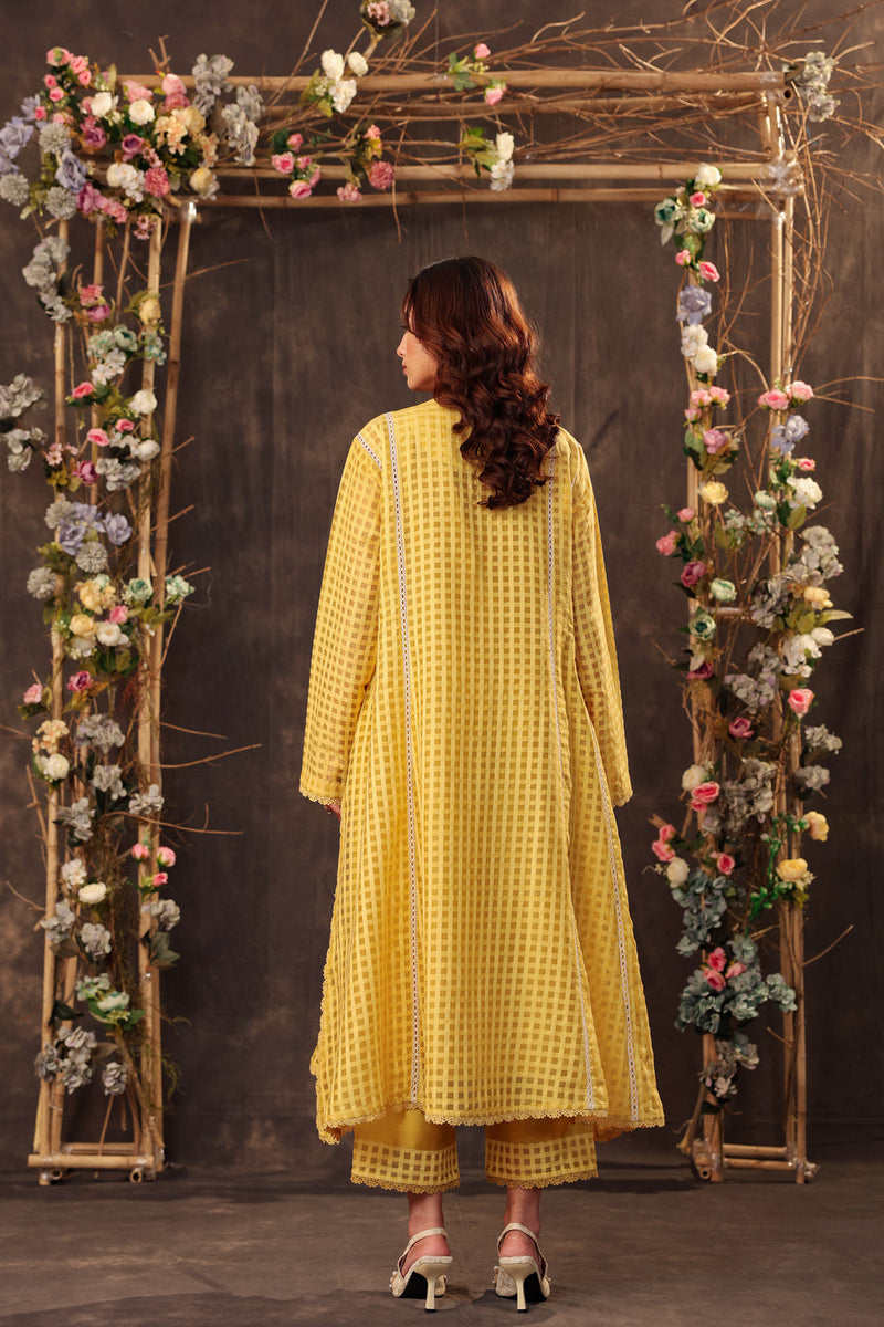 Vaayu Yellow Panelled Kalidar Set silk chanderi , silk tencel kurta/kurta set by Niti Bothra in yellow for women in Singapore