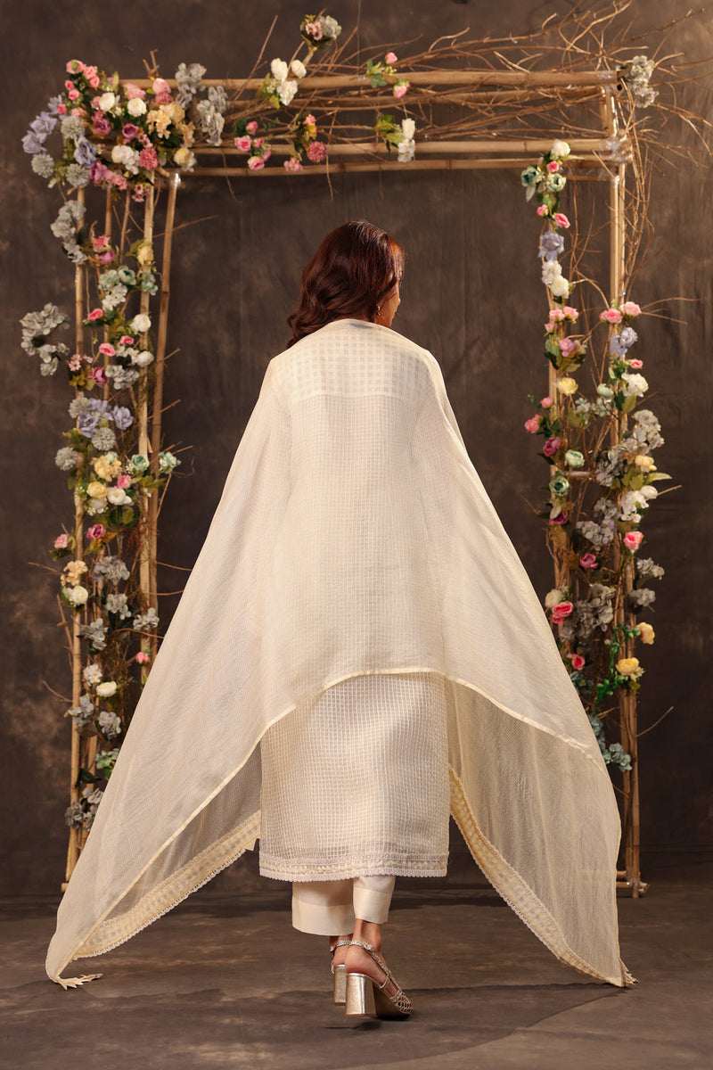 Vaayu Ivory Straight Long Kurta Set silk chanderi , silk tencel kurta/kurta set by Niti Bothra in ivory for women in Singapore