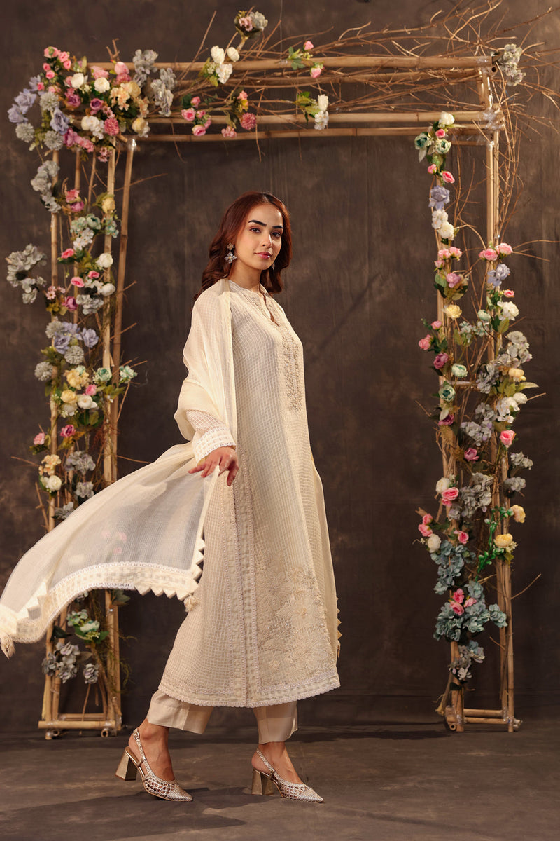 Vaayu Ivory Straight Long Kurta Set silk chanderi , silk tencel kurta/kurta set by Niti Bothra in ivory for women in Singapore