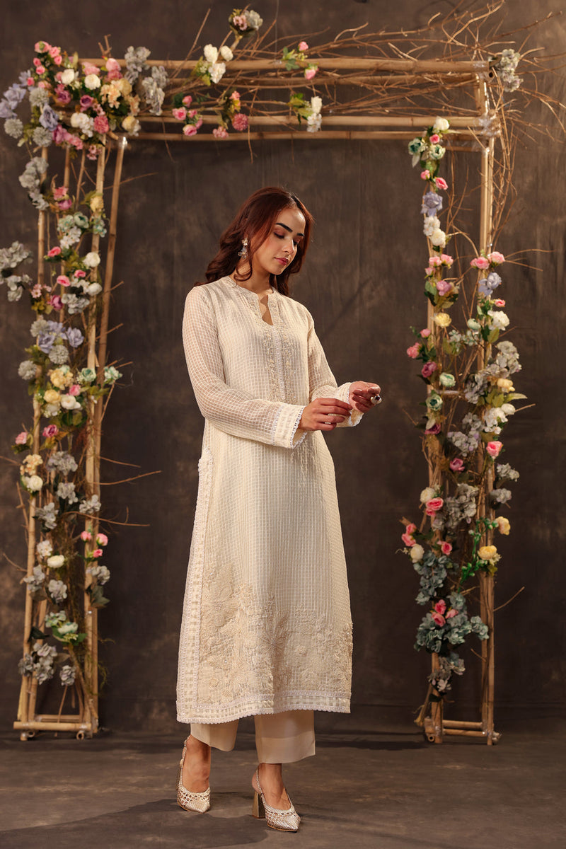 Vaayu Ivory Straight Long Kurta Set silk chanderi , silk tencel kurta/kurta set by Niti Bothra in ivory for women in Singapore