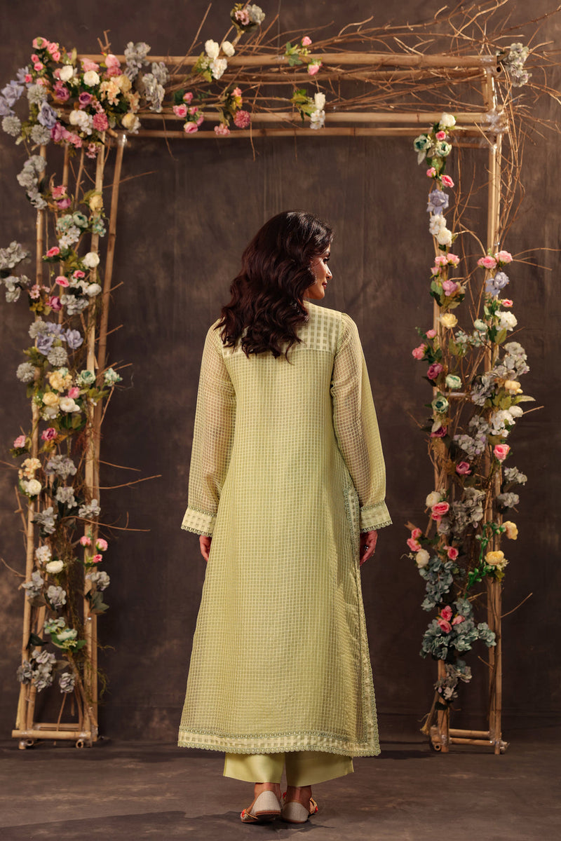 Vaayu Green Straight Long Kurta Set silk chanderi , silk tencel kurta/kurta set by Niti Bothra in green for women in Singapore