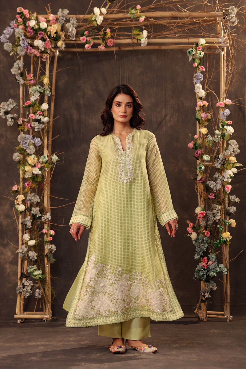 Vaayu Green Straight Long Kurta Set silk chanderi , silk tencel kurta/kurta set by Niti Bothra in green for women in Singapore