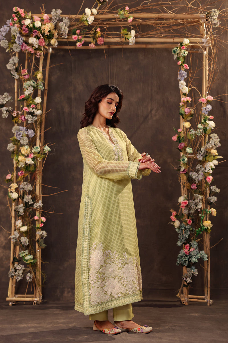 Vaayu Green Straight Long Kurta Set silk chanderi , silk tencel kurta/kurta set by Niti Bothra in green for women in Singapore
