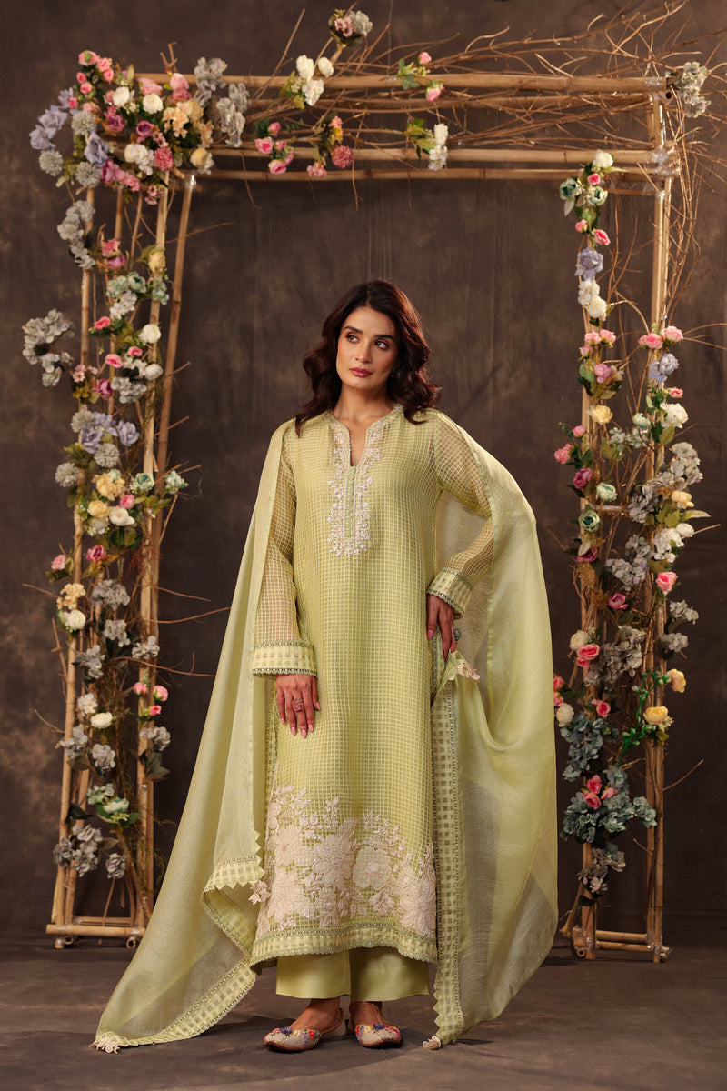 Vaayu Green Straight Long Kurta Set silk chanderi , silk tencel kurta/kurta set by Niti Bothra in green for women in Singapore