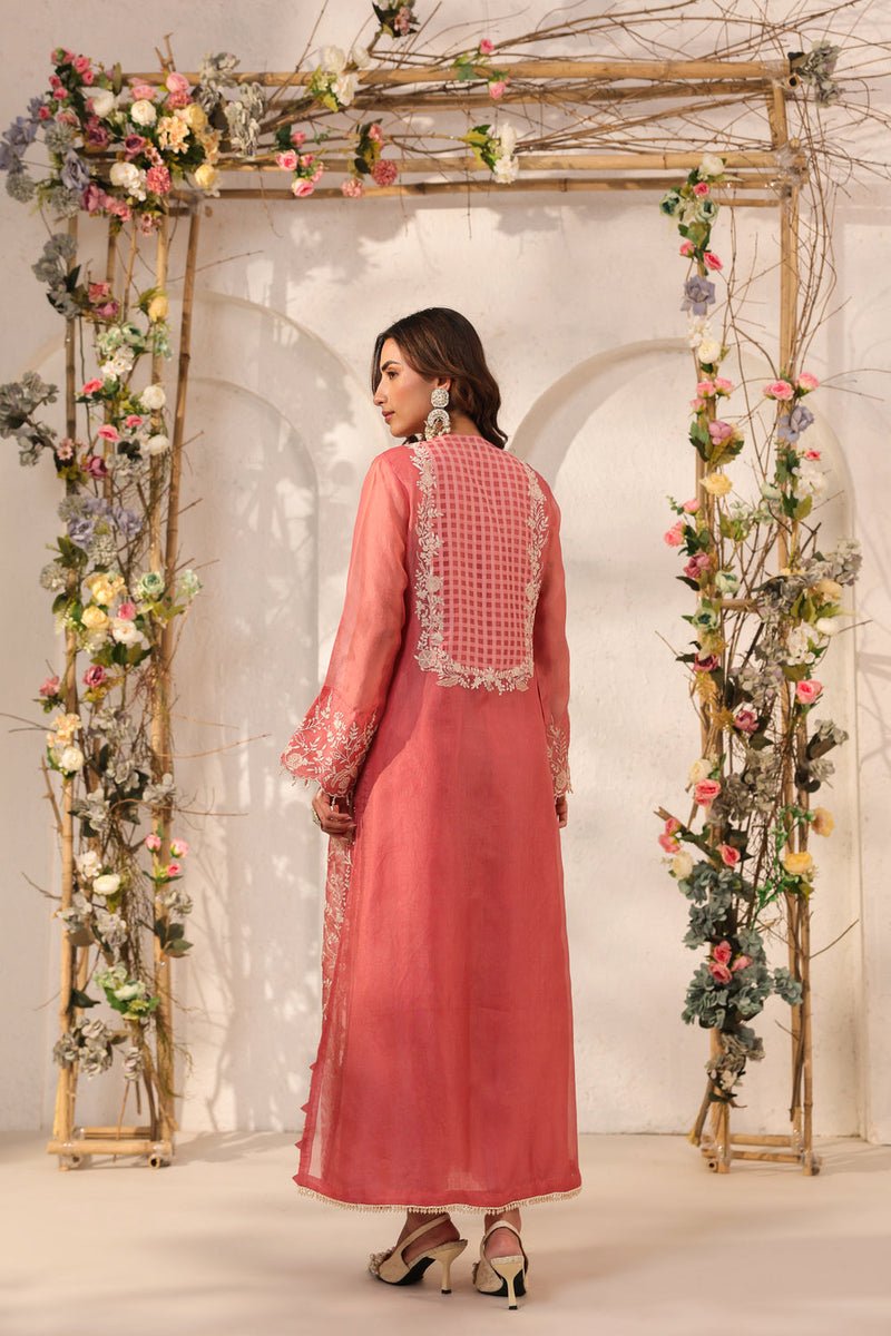Vaayu Pink Heavy Jaal Kurta Set organza , silk tencel kurta/kurta set by Niti Bothra in pink for women in Singapore